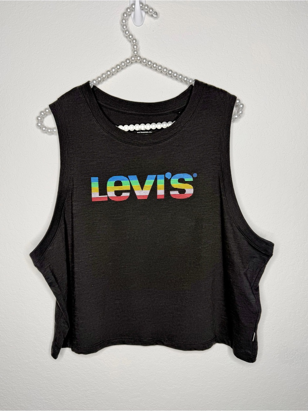 Levi's Black Cropped Muscle Tank with Rainbow Logo